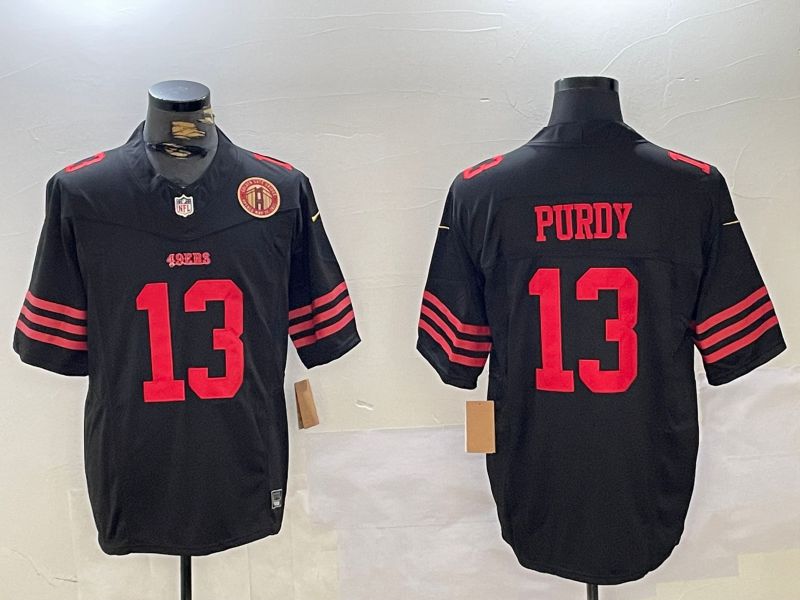 Men San Francisco 49ers 13 Purdy Black Three generations 2024 Nike Vapor Limited NFL Jersey style 3
